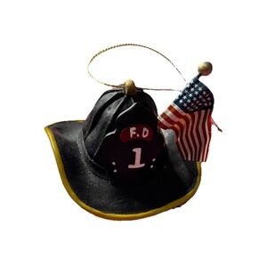 Black Firefighter Helmet Christmas Ornament FD 1 American Flag Fireman Gift